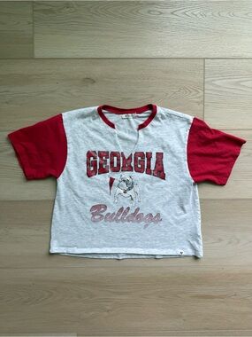 47 Brand Gray and Red Georgia Bulldogs Short Sleeve Crop Tee